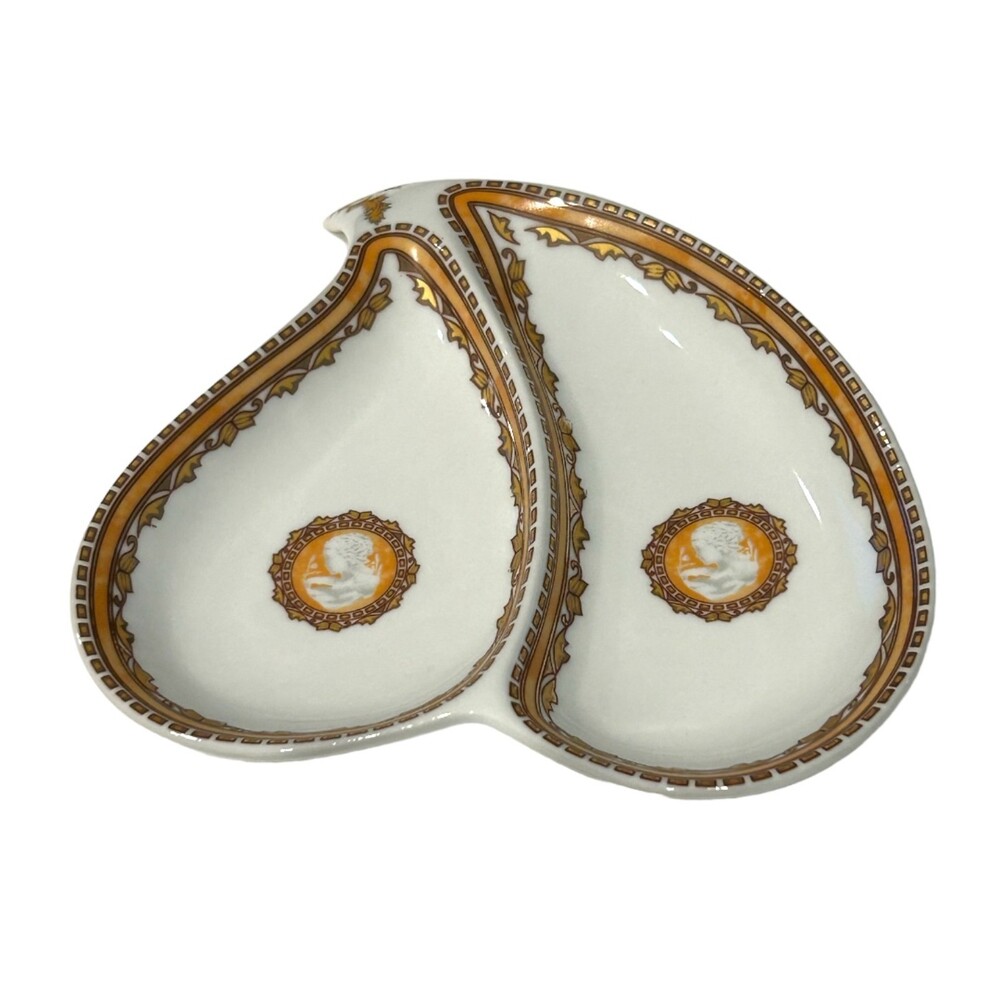 Vintage D.Lusso Porcelain Heart Shaped Sectioned Trinket Dish